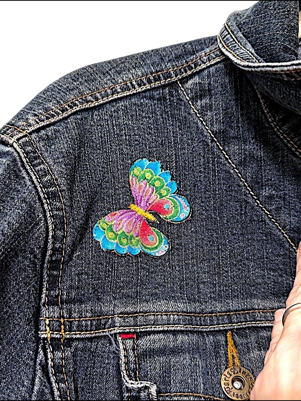 Paris Blues Denim Jacket Dark Cats Flowers Embroidered - Picture 4 of 8